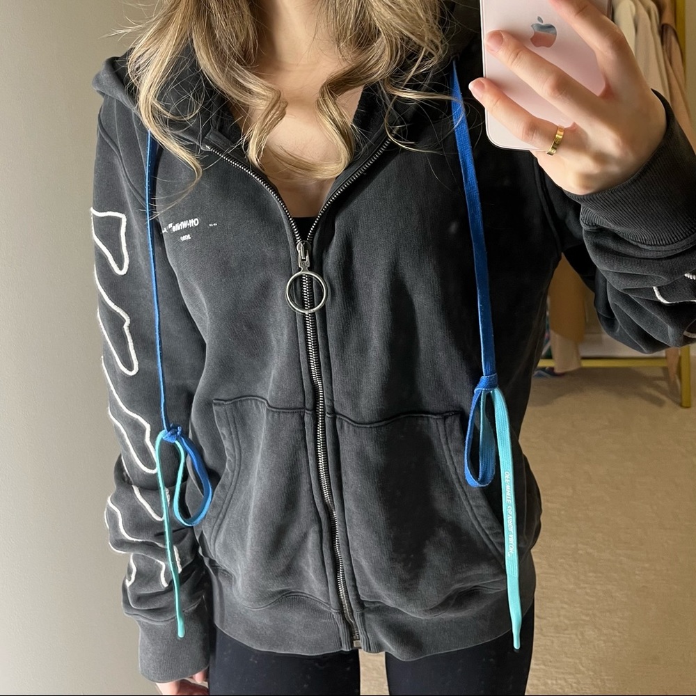 Off white Gray Abstract Arrows Zipup Hoodie